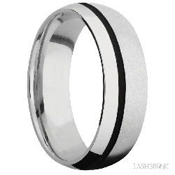 7 mm wide/Domed/Cobalt Chrome band with one 1 mm Off Center inlay of Black.