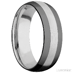 7 mm wide/Domed/Cobalt Chrome band with two 2 mm Double Off Center Edge inlays of Zirconium.