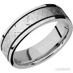 7 mm wide/Flat/Cobalt Chrome band with one 4 mm Centered inlay of Meteorite.