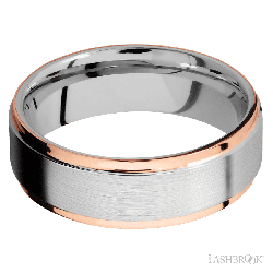 7 mm wide/Flat Grooved Edges/Cobalt Chrome band with two 1 mm Edge inlays of 14K Rose Gold.