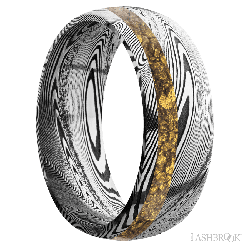 8 mm wide/Domed/Tightweave band with one 2 mm Off Center inlay of Alaskan Gold Nugget.