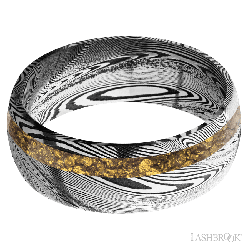 8 mm wide/Domed/Tightweave band with one 2 mm Off Center inlay of Alaskan Gold Nugget.