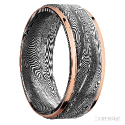 8 mm wide/Flat Grooved Edges/Tightweave band with two 1 mm Edge inlays of 14K Rose Gold.