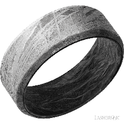 8 mm wide Beveled Meteorite band featuring a Forged Carbon Fiber sleeve.
