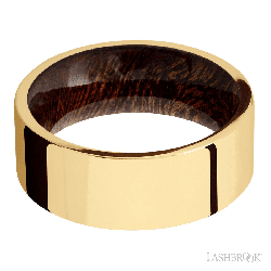 8 mm wide Flat 14K Yellow Gold band featuring a Sapele sleeve.