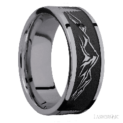 8 mm wide/Flat/Tantalum band with a laser carved Mountain 2 pattern.