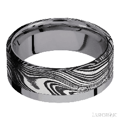 8 mm wide/Flat/Tantalum band with one 6 mm Off Center Edge inlay of Marble.