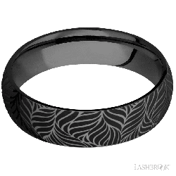 6 mm wide/Domed/Zirconium band with a laser carved Twisted Leaf pattern.