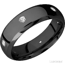 7 mm wide/Domed Bevel/Zirconium band with a 6X Even arrangement of .07 carat Round Diamond stones in a Flush setting.