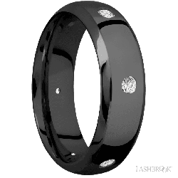 7 mm wide/Domed Bevel/Zirconium band with a 6X Even arrangement of .07 carat Round Diamond stones in a Flush setting.