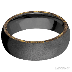7 mm wide/Domed/Zirconium band with two 1 mm Side inlays of Alaskan Gold Nugget.