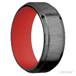8 mm wide Stepped Bevel Zirconium band featuring a USMC Red sleeve.