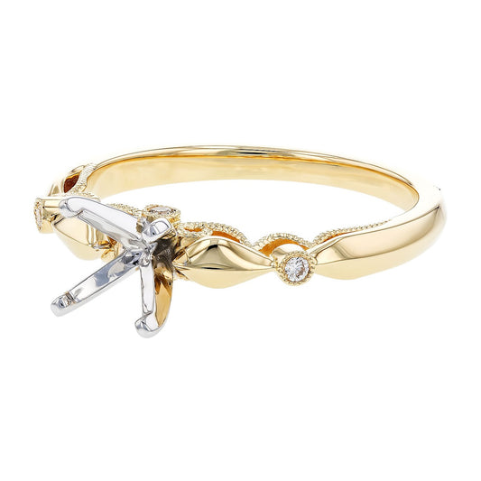 14K Contemporary Polished & Milgrain Diamond Semi-Mount Ring