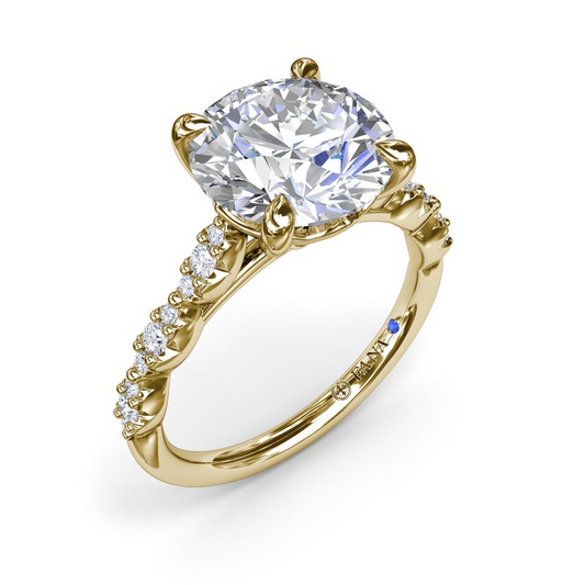 14K Petite Pave Scallop Diamond Semi-Mount Engagement Ring