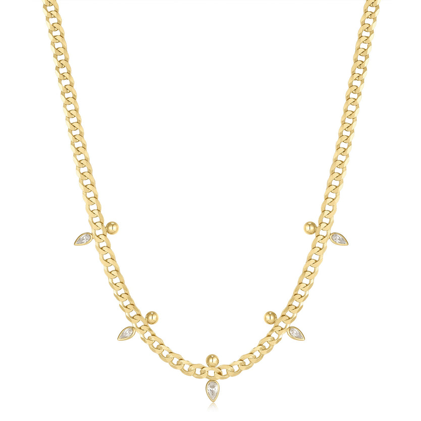 Gold-Plated Curb Chain Sparkle Point Necklace
