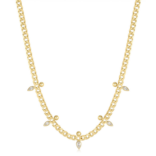 Gold-Plated Curb Chain Sparkle Point Necklace