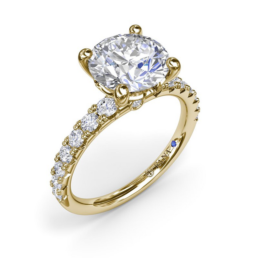 14K Graduated Pave Diamond Semi-Mount Engagement Ring