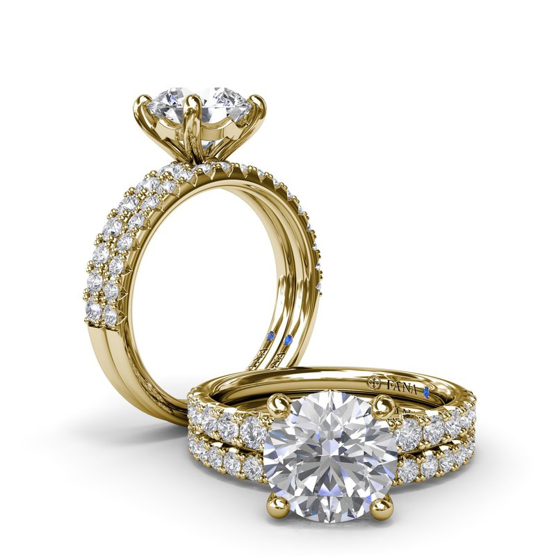 14K Graduated Pave Diamond Semi-Mount Engagement Ring