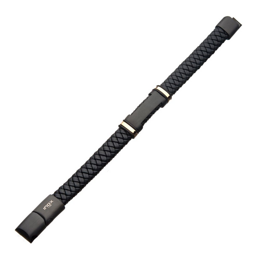 Black Leather with Rose Gold IP ID Bracelet