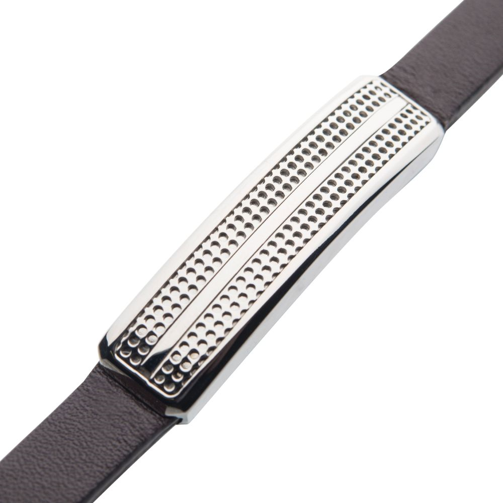 Brown Leather & Stainless Steel Streamline ID Bracelet