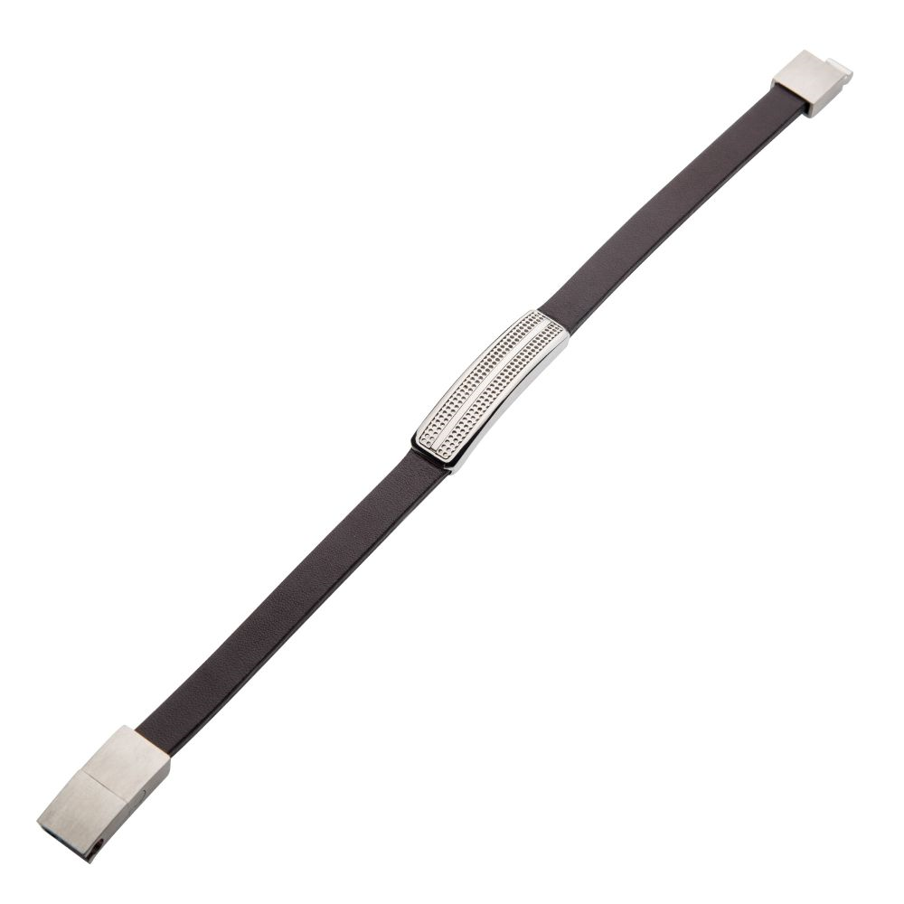 Brown Leather & Stainless Steel Streamline ID Bracelet