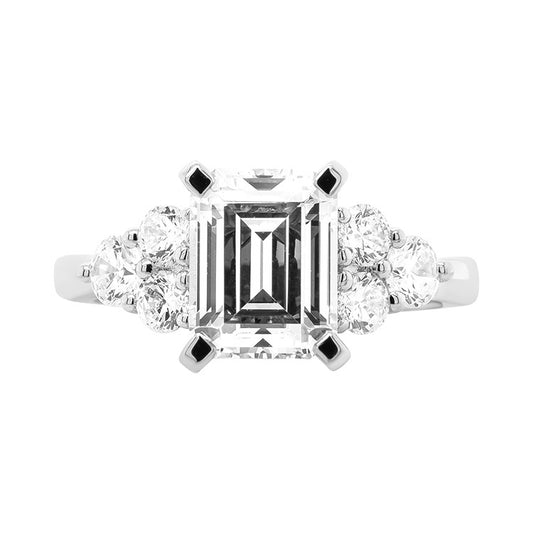 14K Accented Four-Prong Emerald-Cut Diamond Semi-Mount Ring