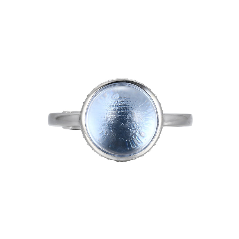 Sterling Silver Blue Quartz Cabachon and CZ Ring