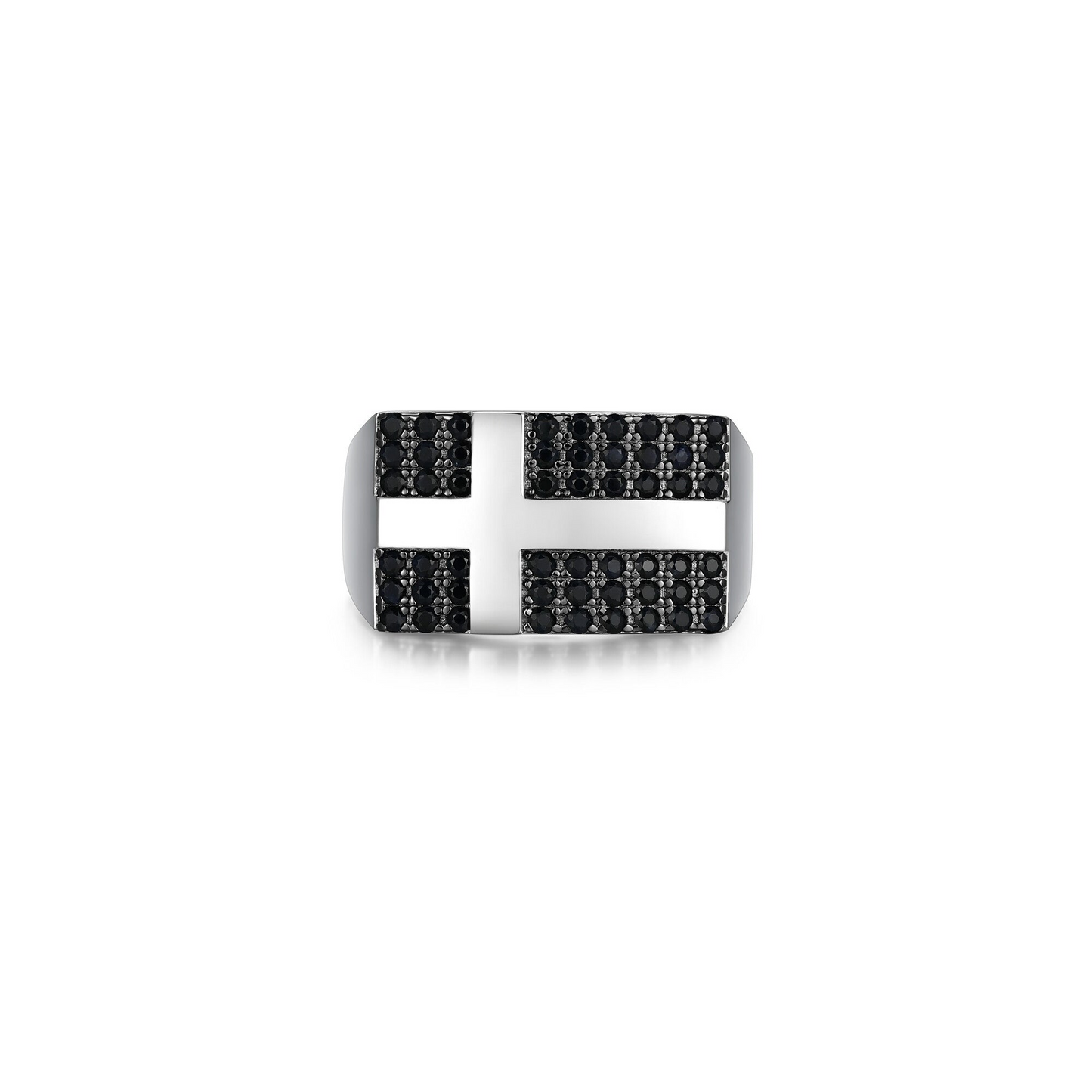 Gunmetal Rhodium Plated Black Sapphire Cross Ring