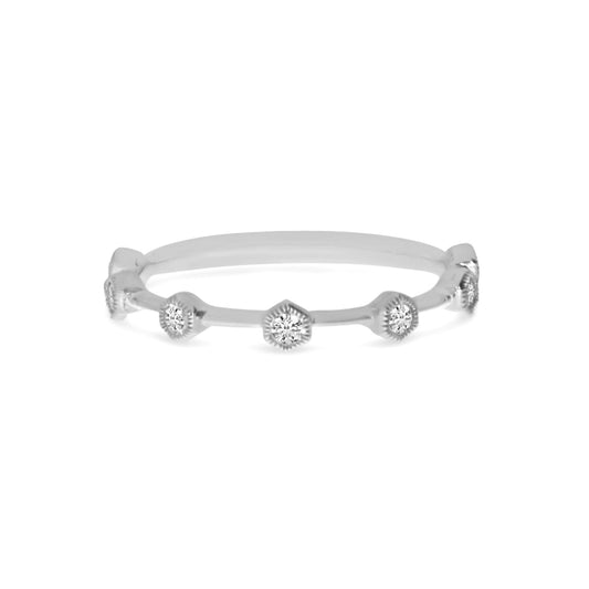14K Spaced Out Milgrain Hexagon-Set Stackable Diamond Band