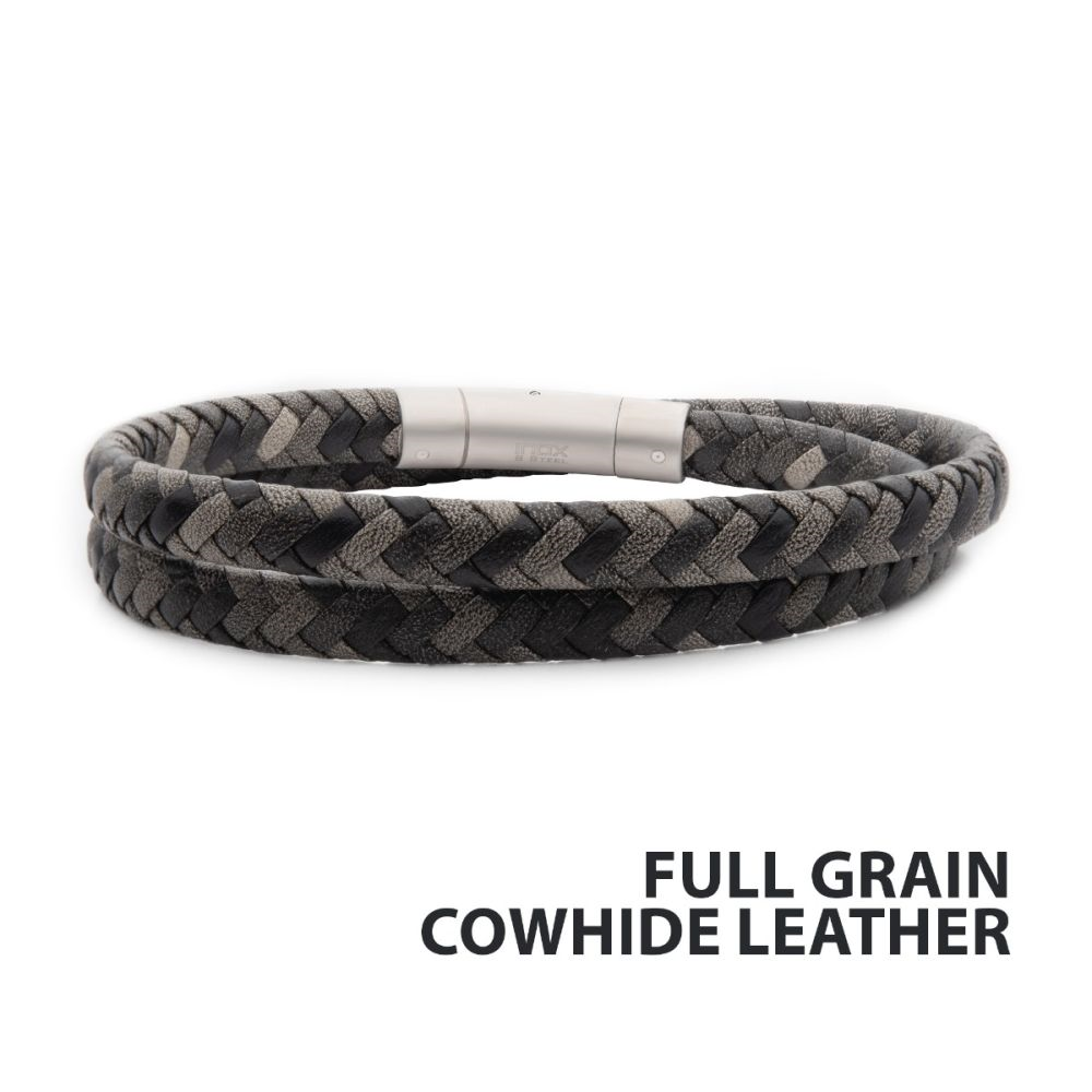 Grey Cowhide Leather Bracelet