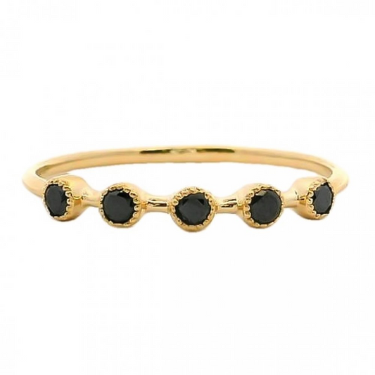 14K Spaced Out Milgrain Bezel Black Diamond Stackable Ring