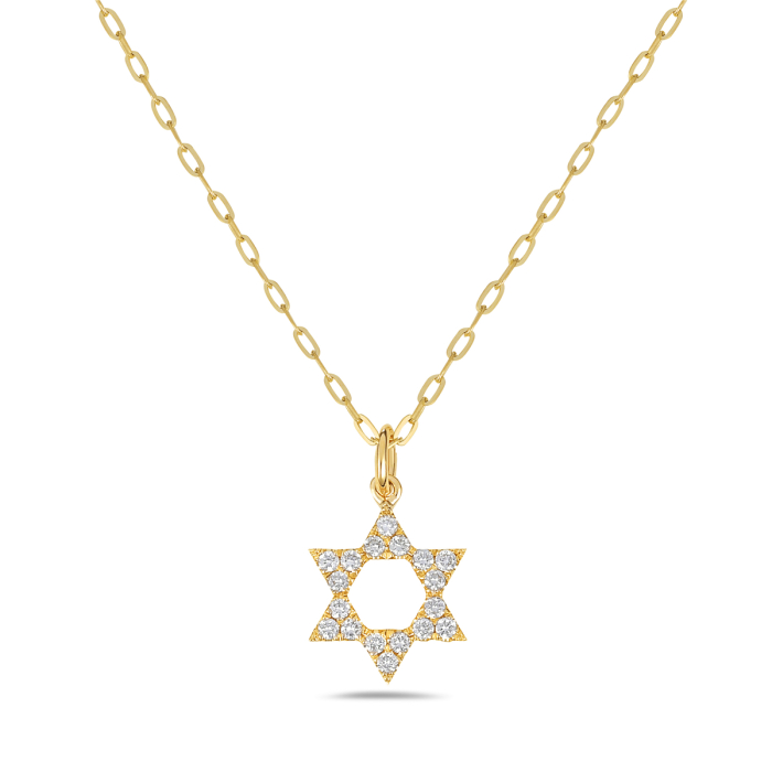 14K Star of David Diamond Paperclip Chain Pendant
