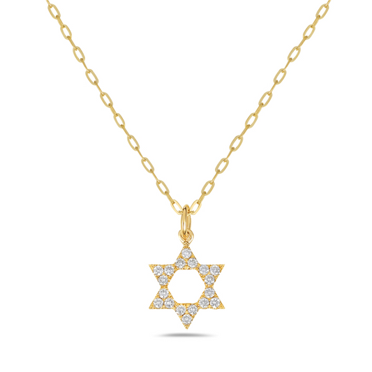 14K Star of David Diamond Paperclip Chain Pendant