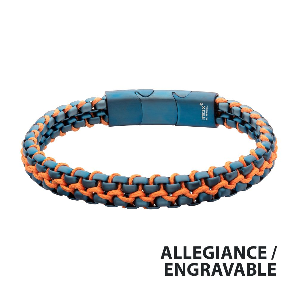 Stainless Steel Blue & Orange Tone Steel & Cord Bracelet