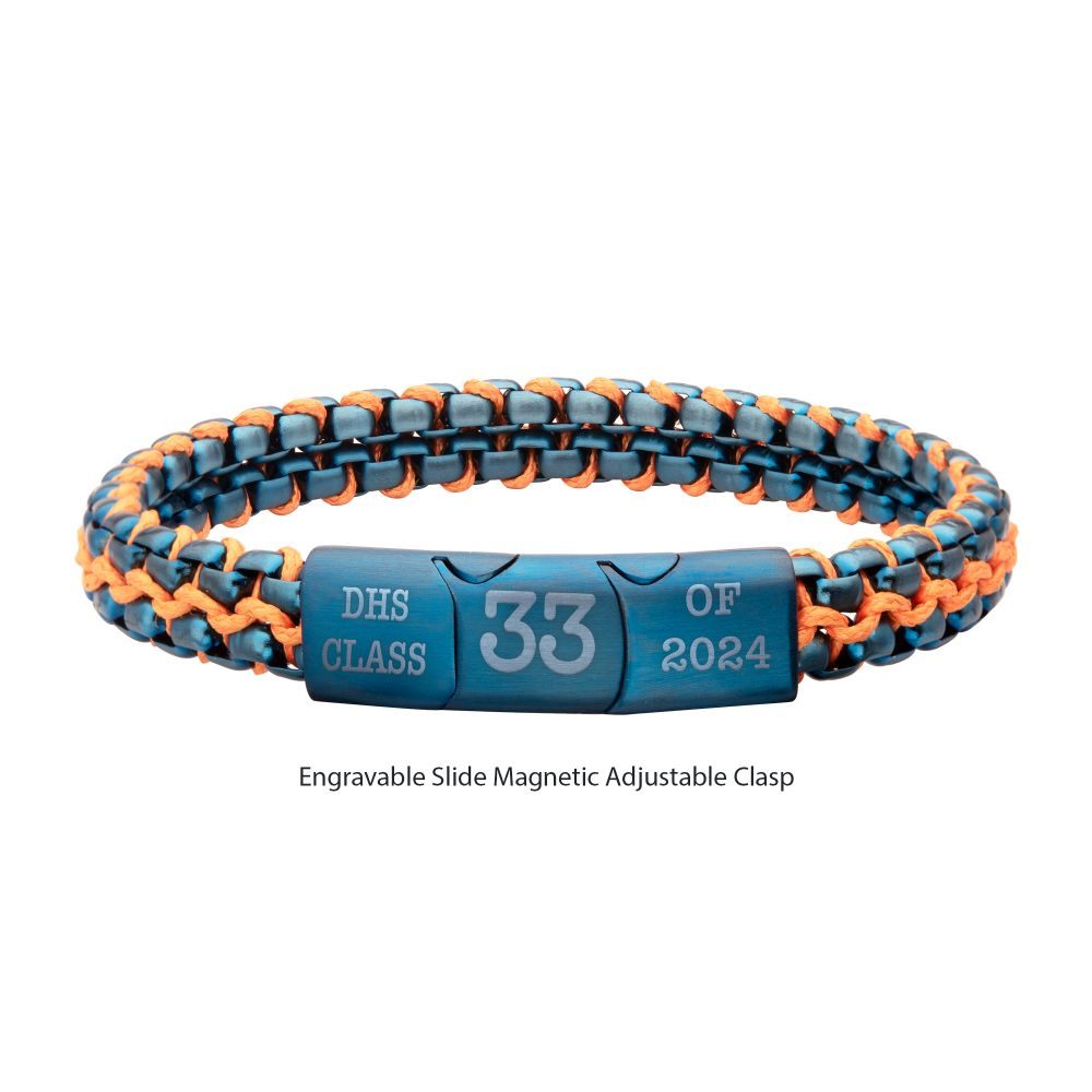Stainless Steel Blue & Orange Tone Steel & Cord Bracelet
