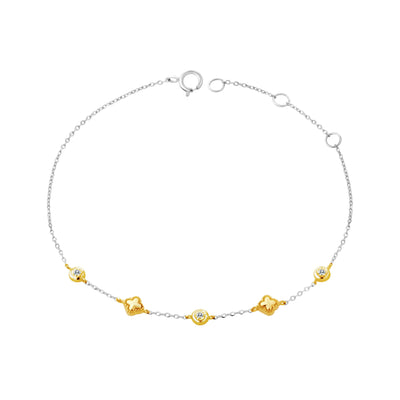 14K Clover Shape Bead & Diamond Station Bracelet