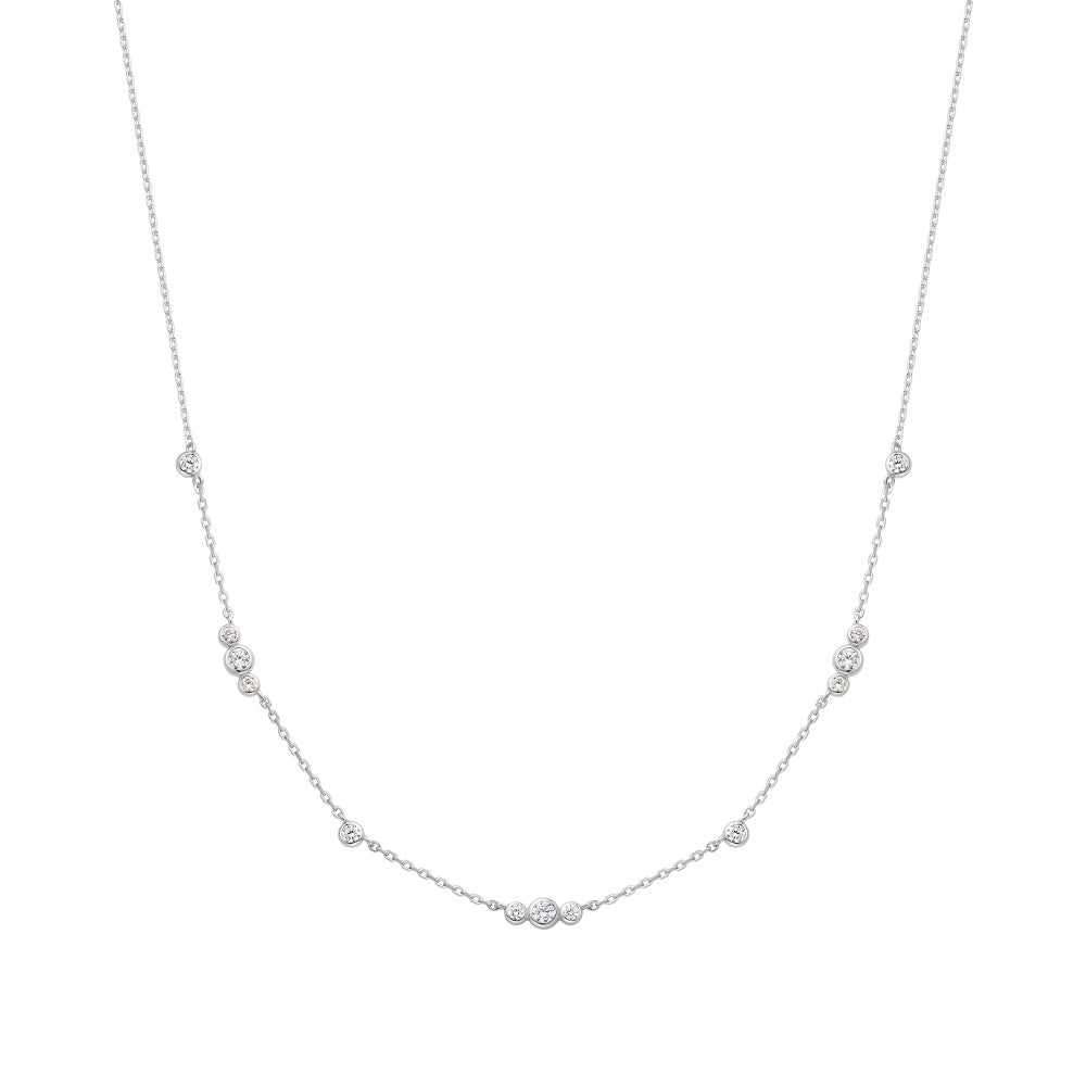 Sterling Silver Bezel CZ Station Silver Necklace