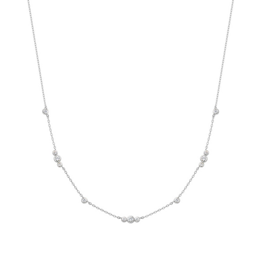 Sterling Silver Bezel CZ Station Silver Necklace