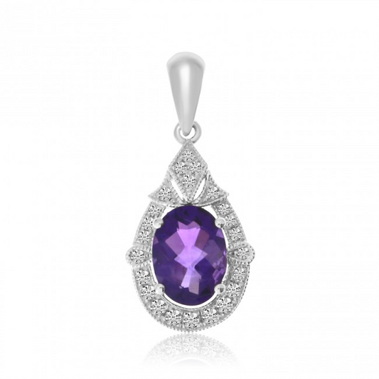 14K Vintage Inspired Oval Amethyst Pendant