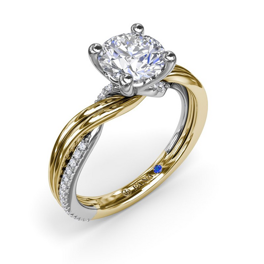 14K Two Tone Double-Row Twist Diamond Semi-Mount Engagement Ring