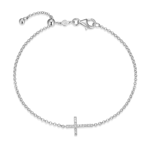 Sterling Silver Lab Grown Diamond Cross Bolo Bracelet