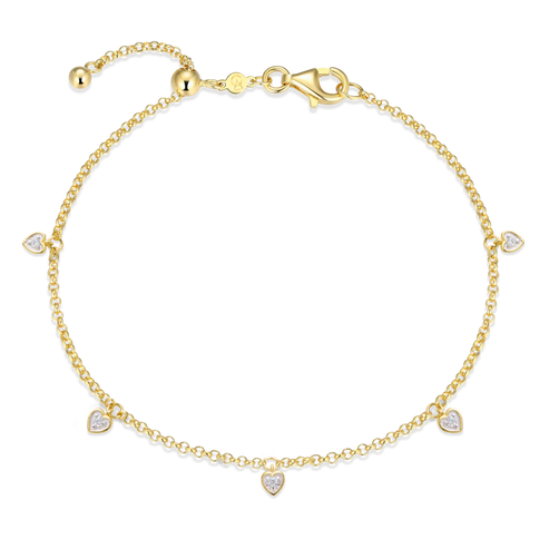 14K Gold Plated Bezel Set Dangling Heart Lab Grown Diamond Bracelet