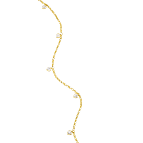 14K Gold Plated Bezel Set Dangling Heart Lab Grown Diamond Bracelet
