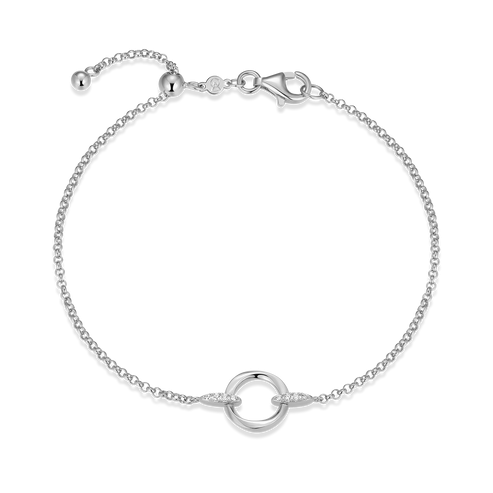 Sterling Silver Knife Edge Circle Link Lab Grown Diamond Bolo Bracelet