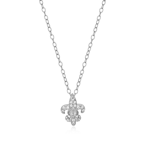 Sterling Silver Fleur de Lis Lab Grown Diamond Silver Necklace