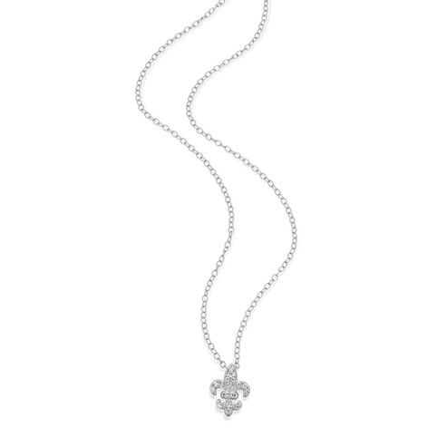 Sterling Silver Fleur de Lis Lab Grown Diamond Silver Necklace