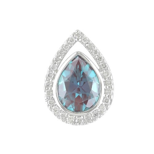 14 Karat White Gold Alexandrite Bezel Halo Pendant