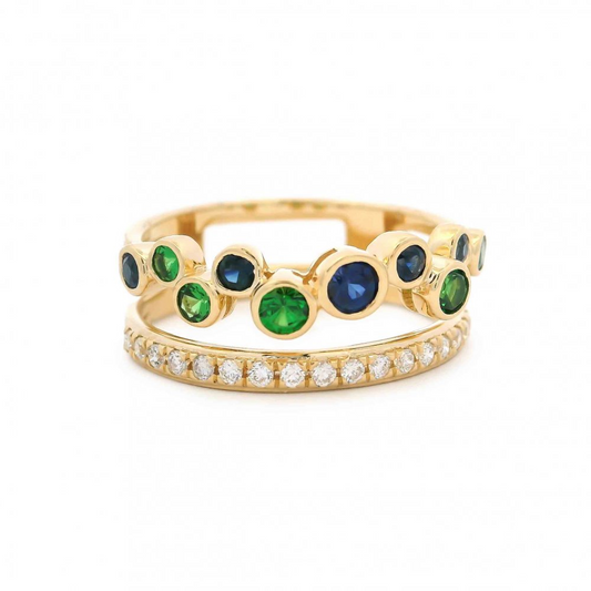 14 Karat Yellow Tsavorite Garnet Bubble Bezel Fashion Ring