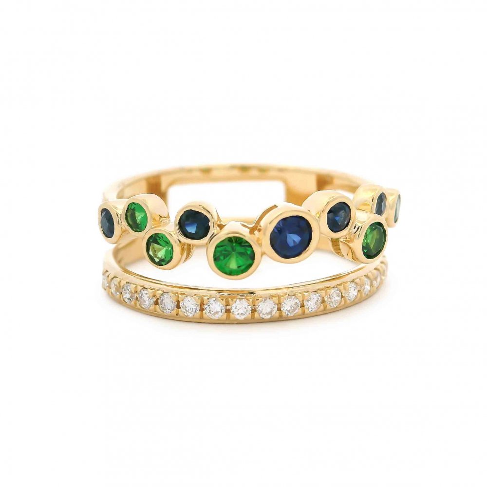 14 Karat Yellow Tsavorite Garnet Bubble Bezel Fashion Ring