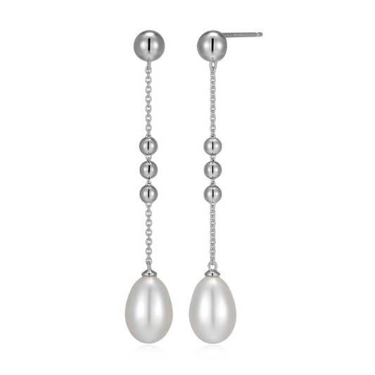 Sterling Silver Beaded Pearl Drop Earrings